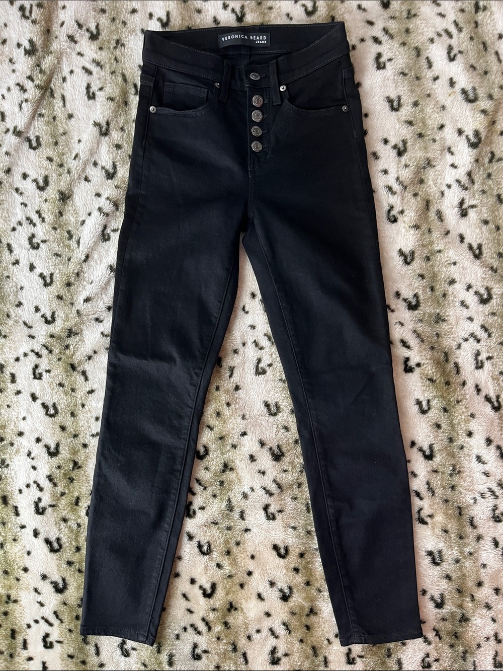 Veronica Beard Black High-Rise Button-Fly Skinny Jeans